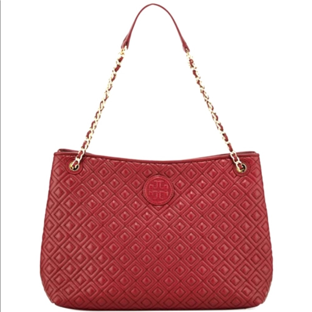 Tory Burch Red Marion Quilted Slouch Shoulder Bag